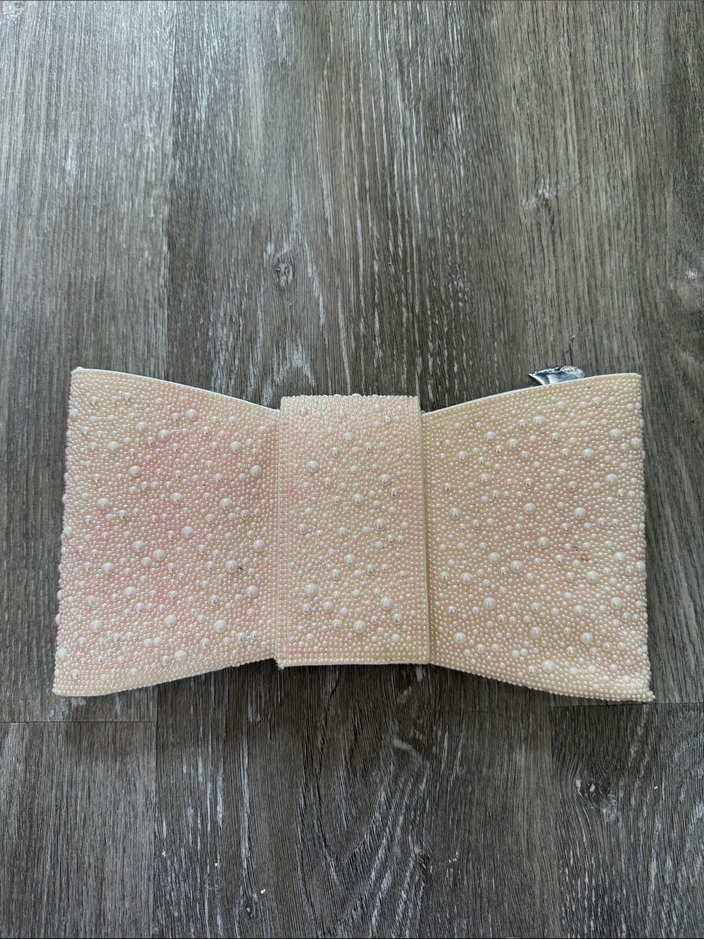 Betsey Johnson Blush Pink Pearl Embellished Bow Clutch